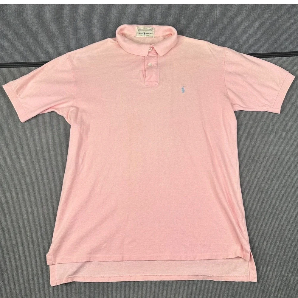 Vintage‎ Ralph Lauren Authentic Roughwear Pink Polo Shirt Made in USA Mens Large